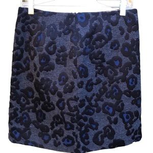 Ann Taylor Gray Black Blue Leopard Print Jacquard Silk Wool Skirt Women’s Size 6
